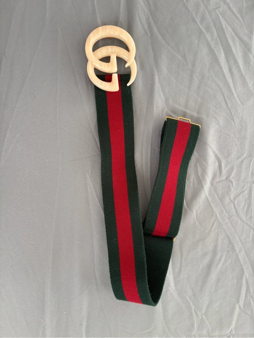 Gucci Green and Red Stripe Women's Waist Belt with Ivory Interlocking Buckle